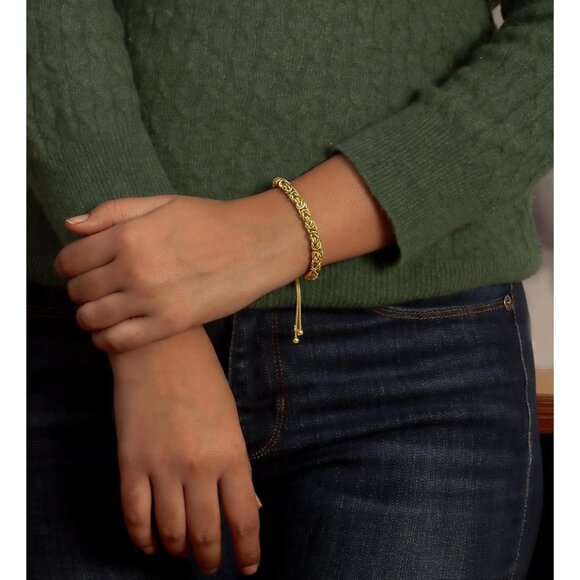 925 Sterling Silver Byzantine Bolo Bracelet Adjustable Italian Handmade Gold - Picture 2 of 7